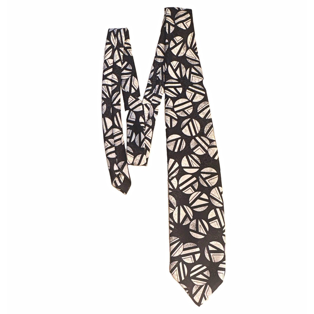 Italian Silk House Collezione Silk Woven Men's Tie Black White Geometric USA